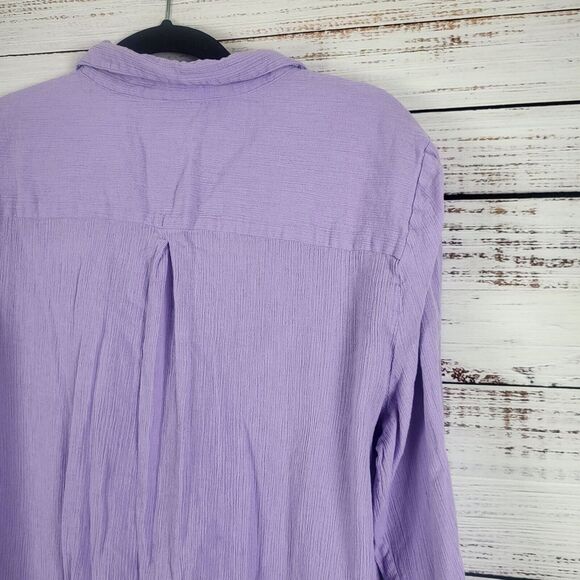 Sergenti Button Front Top XL Womens Purple Long Roll Tab Sleeve 100% Cotton - Picture 13 of 13
